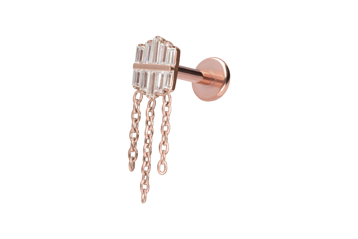 Titan Labret Piercing mit Push Fit KRISTALLSCHILD + 3 KETTEN